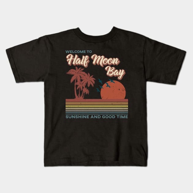 Half Moon Bay Beach - Half Moon Bay Beach Retro Sunset Kids T-Shirt by Mondolikaview